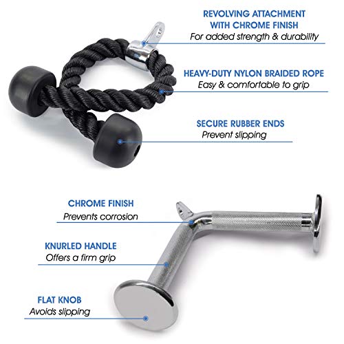 image for Yes4All Combo Tricep Rope/Tricep Pull Down Rope and V Bar Cable Attach