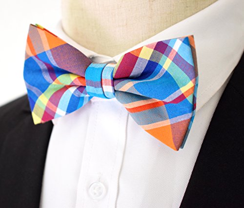Carahere® Mens 100% Cotton Color Plaid Adjustable Pre-Tied Bow Ties M123 #TOP1