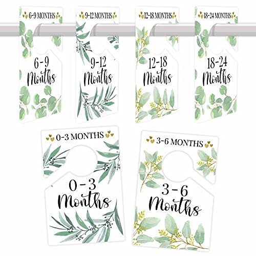 Image of 6 Hanger Dividers Baby Closet Size Dividers - Greenery Baby Closet Dividers, Baby Closet Organizer For Nursery Organization, Baby Essentials For Newborn Essentials, Nursery Closet Dividers Girl or Boy