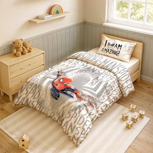 Image of Sassoon Marvel Spiderman (Amazing) Digital Printed, Cotton Single Bedsheet, 300 TC, 1 Pillow Cover, Fade Resistant, Bedsheet for Kid's Bedroom, (1.50m X 2.35m)