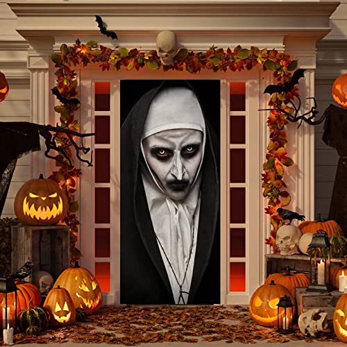 Halloween Decorations,The Nun Halloween Decor,Halloween Wallpaper Decor,Halloween 3D Nun Door Stickers,30x80 Inches Horrible Ghost Nun Lifelike Door Wallpaper Sticker for Halloween Party Decoration