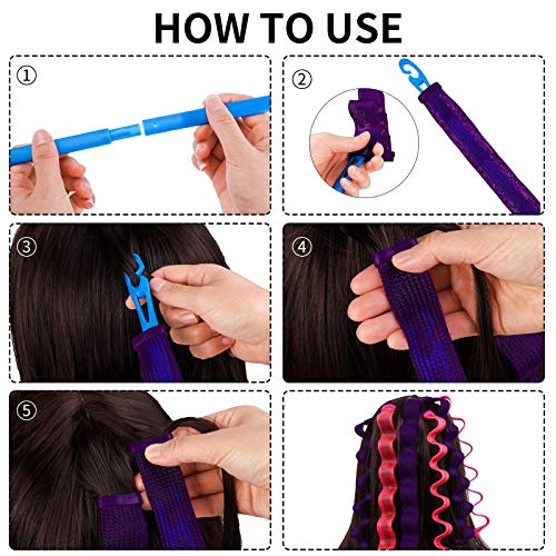 Elcoho 24 Pieces Water Ripple Hair Rollers 55 Cm No Heat Wave Hair Curlers Spiral Curls Styling Kit For Most Hairstyles With 1 Storage Bag Magic Hair Rollers With 3 Pieces Styling Hooks (6 Colors) #TOP4