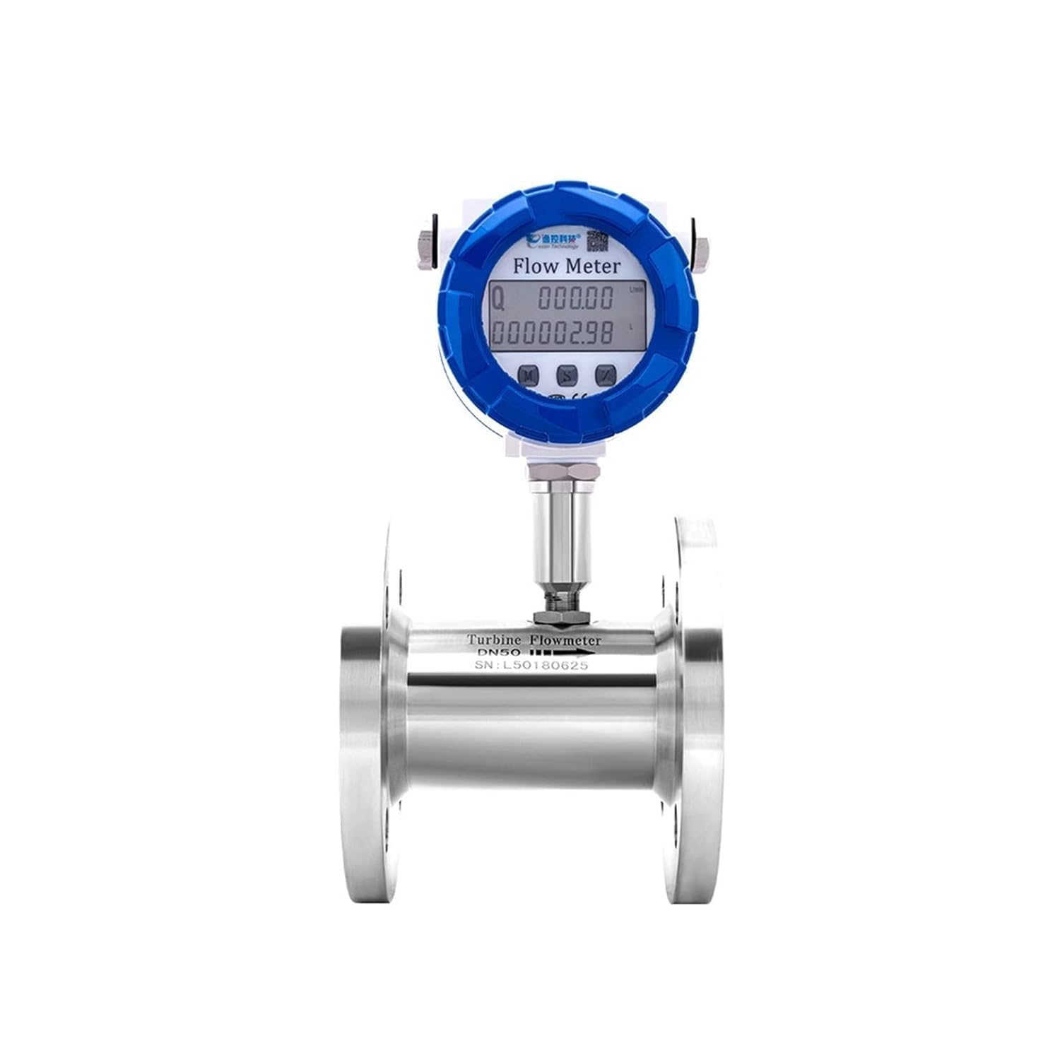 Flow Meter, 4-20mA RS485 Flow Meter Types Digital Turbine Flowmeter Methanol Diesel Gasoline Alcohol Petrol Milk Water Flow Measurement for Water, Diesel, Gasoline, and Other Liquids(DN50)(DN125)