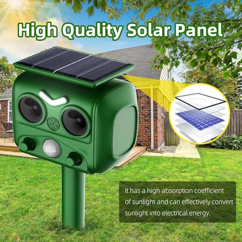 WUGEIN Ultraschall Tiervertreiber Solar,Marderschreck mit LED-Blitz,durch Ultraschall und Alarm gegen Katzen,Tauben,Waschbären,Hunde,Marder,Katzenschreck Solar,Frequenz 13-45kHz Reichweite bis zu 10 m