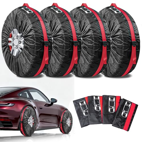 NICEWAT Reifentaschen Set 4 Stück, 13-18 Zoll Reifenschutzhülle, Auto Reifentasche mit Tragegriff, Winterreifen Sommerreifen Reifensäcke für Sauberer Transport und Lagerung, Schwarz, S(Ø66cm)