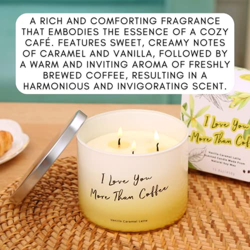 Vanilla Caramel Latte 3 Wick Candles For Home | Fall Scented Candles | I Love You More Than Coffee Candle Gifts 15.8 Oz | Vanilla Candles Highly Scented | Aromatherapy Relaxation Candle | Soy Candles #TOP1