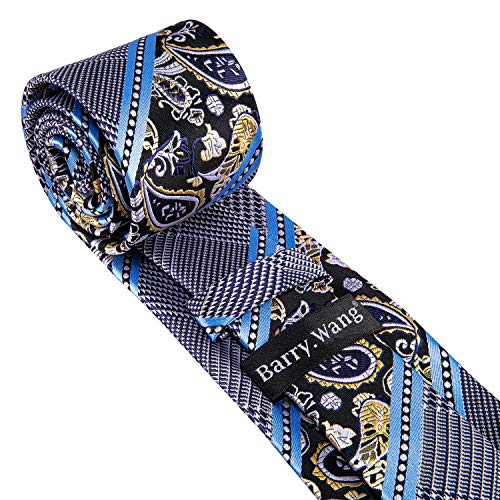 Image of Barry.Wang Mens Tie Set Plaid Check Neckties Formal Business Wedding Luxury Pocket Square Cufflinks