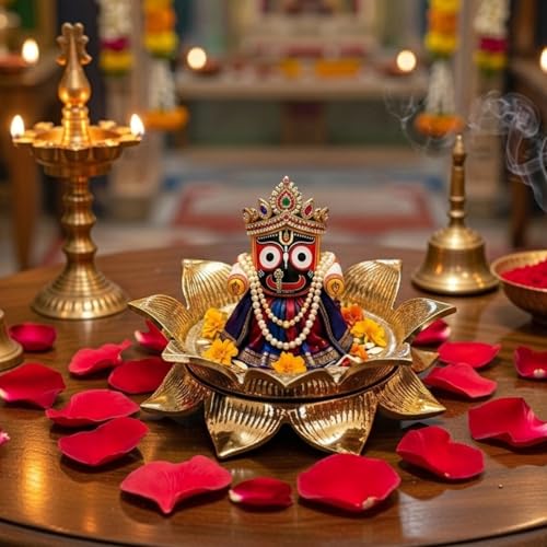 Image of Pure Brass Lotus Kamal Asan Singhasan for Hindu Lords Laxmi, Krishna, Ram (12 * 7 cm)