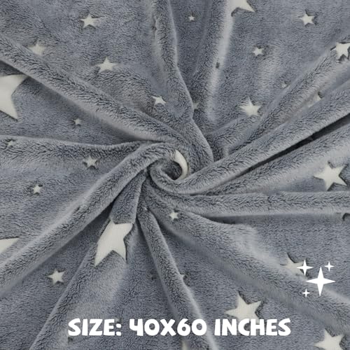Image of REXEO Glow in The Dark Blanket Stars Gifts for Boys Girls, Grey Galaxy Space Blanket Room Decor Toys, Soft Fleece Toddler Blankets for Kids, Birthday Graduation Gifts for Kids 3-14 Year Old, 40 inchx60 inch