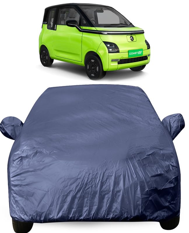 Image of Autofact Car Body Cover for MG Comet | Triple-Stitched, Windproof with Buckle Belt, Elastic Hem, UV Protection, Scratchproof & Dustproof, Soft Feather-Like Fabric for All-Weather Protection (Navy)