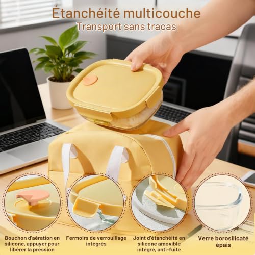 Dinhauyon Lunch box, boîte à déjeuner 940 ml, Boîte à Bento à compartiment unique, Récipients alimentaires en verre sans BPA pour micro ondes et four, adaptés aux bureaux et aux écoles – vue 2