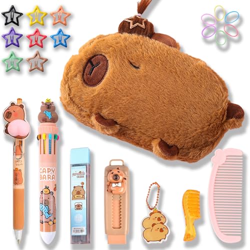 KEYDUACU Cute Capybara Pencil Case Set - Stationery Set with Hairstyle...