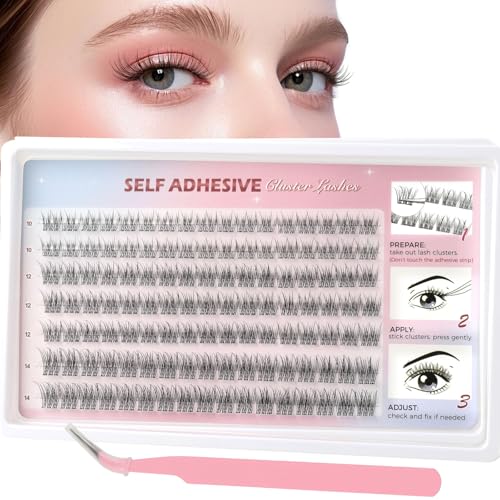 Image of Sixstarhair Pre Glued Eyelashes 119pcs Self Adhesive Cluster Lashes Kit with Tweezers Natural Individual Eyelashes No Glue Needed Wispy Reusable Press on Lashes Easy to Apply 10-14mm