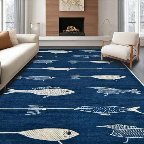 ODIKA Flatwoven High Traffic Area Rug 8x10, Charming Coastal Fishing