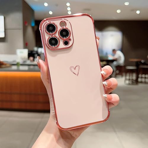 MZELQ Funda compatible con iPhone 15 Pro Max para mujer, diseño de corazón de amor, protección completa de la cámara, esquinas reforzadas de