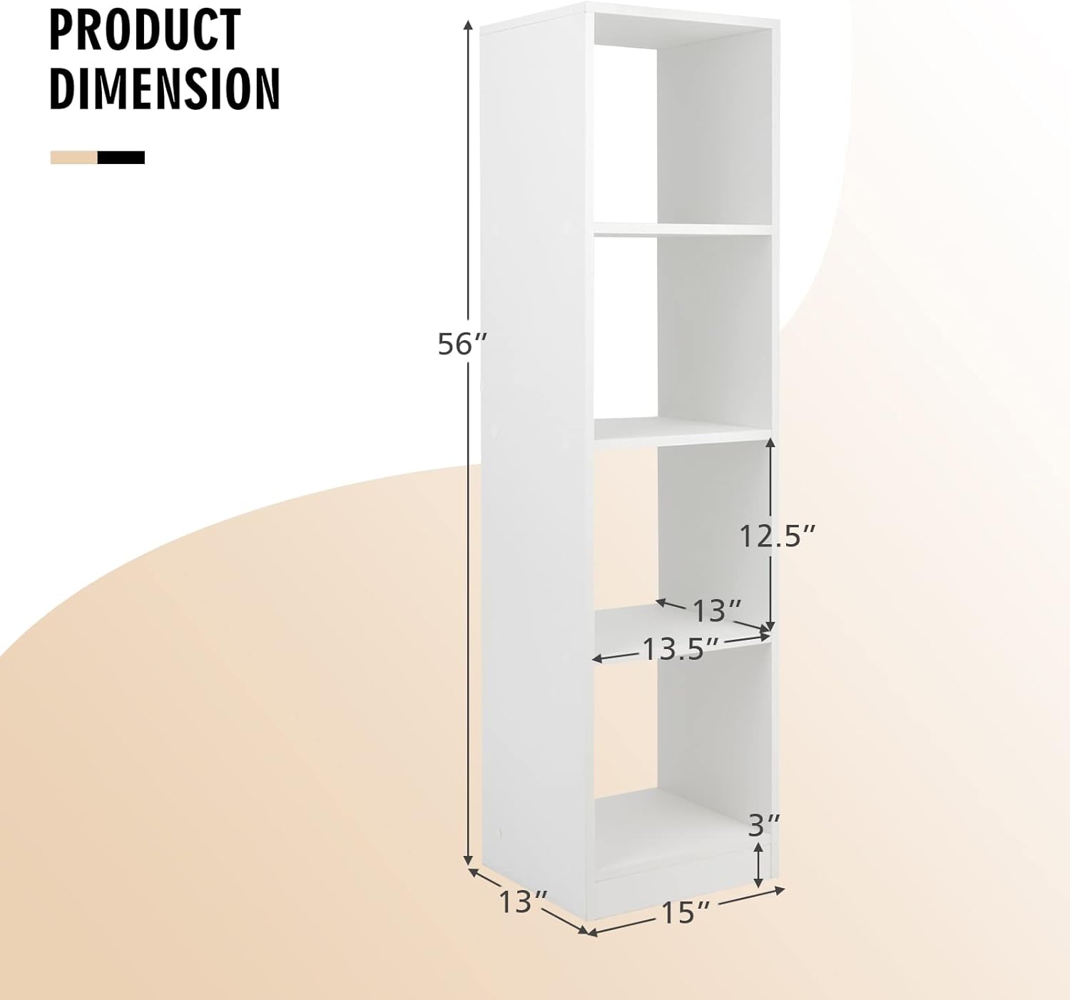 Giantex 56" Tall 4 Cube Bookcase White - Freestanding 15" Wide 5-Tier Narrow Open Display Bookshelf with 4 Anti-Tipping Kits, Wooden Cube Storage Organizer for Small Place, Living Room, Bedroom
