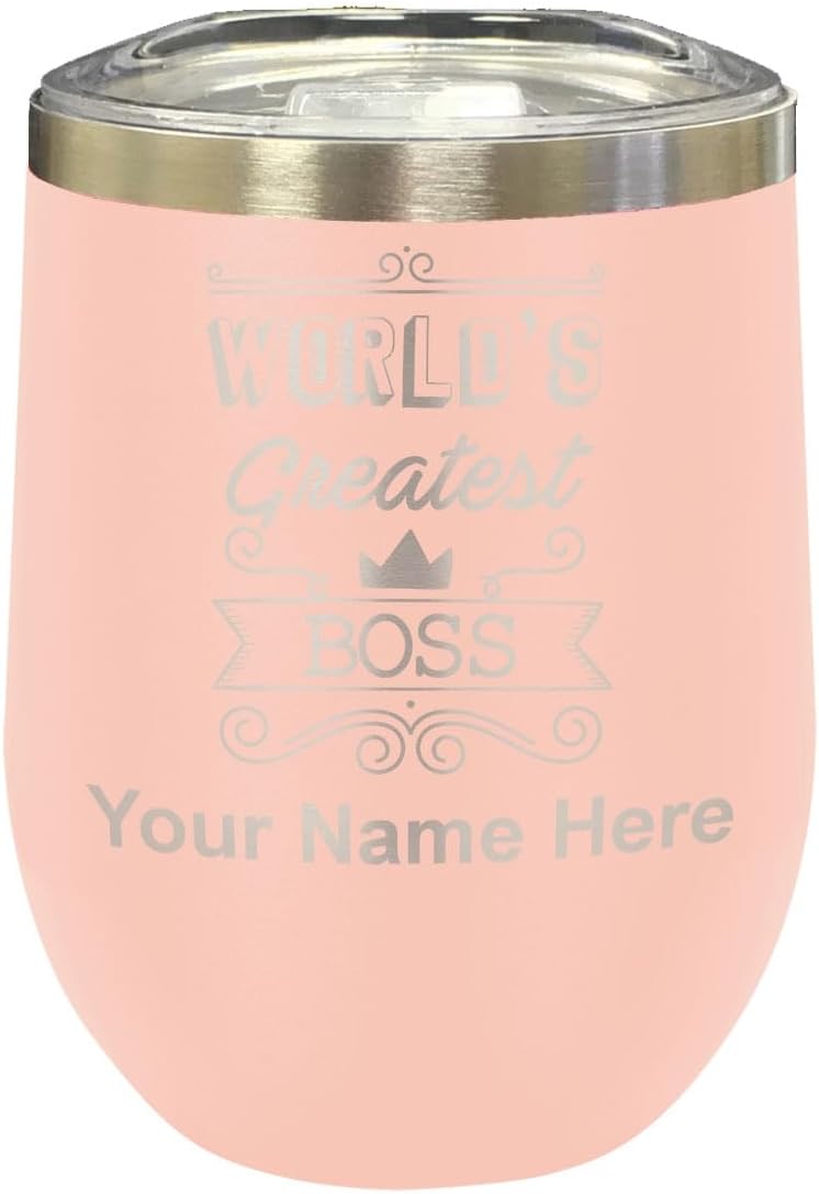 LaserGram 16oz Double Wall Stainless Steel Wine Glass Tumbler, World's Greatest Boss, Personalized Engraving Included (Teal)