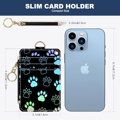 Image of Slim Wallet Credit Card Holder, Animal Paw Print, RFID Wallet Women Cute Small Front Pocket Wallet With Zipper, PU Leather Thin travel RFID Blocking Card Case ID Window,Ladies Gifts