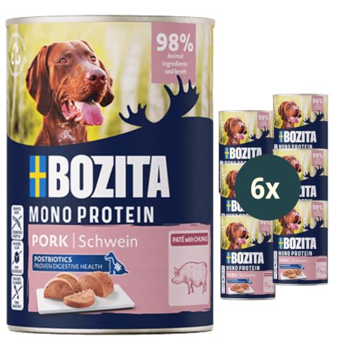 Bozita Dog Paté Schwein 6×400 g – hochwertiges getreidefreies Singleprotein Nassfutter für Hunde – stückige Pastete mit Postbiotika, ohne Zuckerzusatz & künstliche Zusatzstoffe