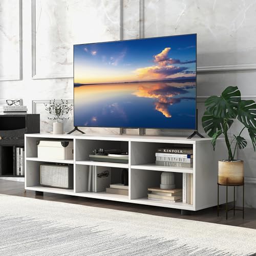 Giantex TV Stand with Cube Storage - TV Console Cabinet w/ 6 Open Compartments, 3 Adjustable Shelves, Adjustable Footpads, 6 Cubby Cabinet for Living Room, TVs up to 55”, Media Entertainment Center