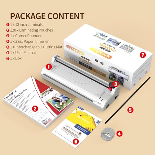 Image of Lamtetur Laminator Machine 13In Wide with 120 Letter Size Laminating Sheets