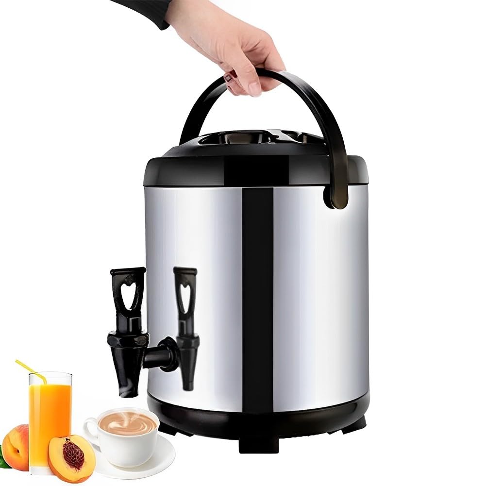 Dispenser di bevande calde e fredde con isolamento termico in acciaio inossidabile, isolamento a 3 strati, con rubinetto e treppiede pieghevole per cioccolata calda, caffè, latte, succo d'acqua 10L