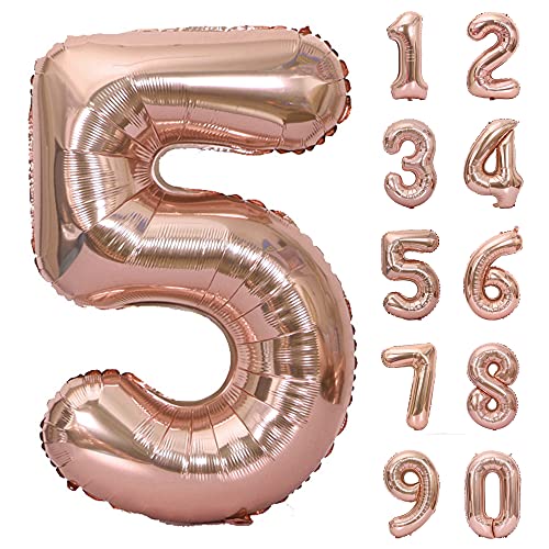 風船 ナンバー ローズゴールド バルーン アルミ 数字 40インチ 大きい 誕生日 ハッピーバースデー 飾り付け 記念日 パーティー 約90cm (ローズゴールド, 5)
