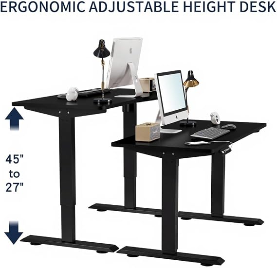 24 x 55 Inches Electric Standing Desk, Computer Desk with Height Adjustable, Sit Stand up Computer Workstations, Work Home Office Writing Gaming Desks with Memory Preset (55 Black)