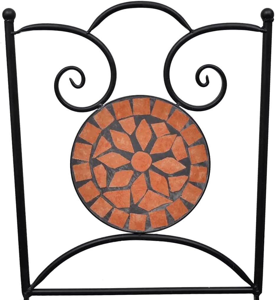 Garden Chair Set of 2 Terracotta Powder-Coated Steel, Ceramic,Set of 2 Folding Terracotta Chairs with Mosaic Design – Portable and Durable for Indoor/Outdoor Use Outdoor Seat
