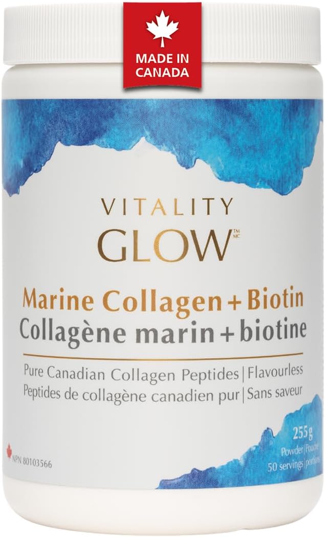VITALITY GLOW – Canadian Marine Collagen Powder + Biotin, Clean & Sustainable, For Healthy Skin, Hair & Nails, Canadian Made, Unflavoured – 50 Servings VITALITY GLOW – Canadian Marine Collagen Powder + Biotin, Clean & Sustainable, For Healthy Skin, Hair & Nails, Canadian Made, Unflavoured – 50 Servings