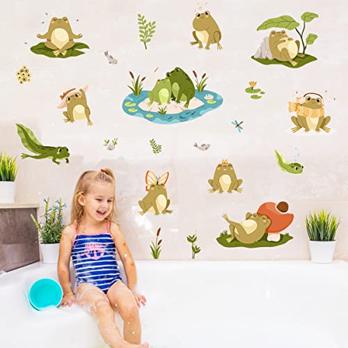 Image of Removable Cute Frog Wall Decals Peel & Stick Frogs Dragonflies Lotus Pond Wall Stickers Set DIY Individual Stickers Kids Room Playroom Nursery Wall Decor