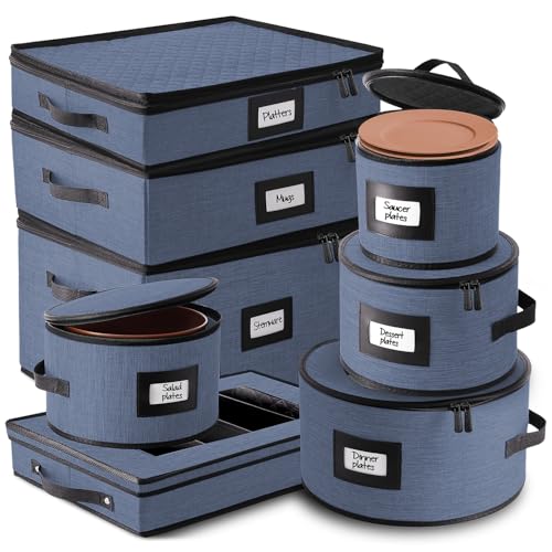 Image of Hearth & Harbor Fine China Storage Containers Hard Shell 8 Piece Set, Blue