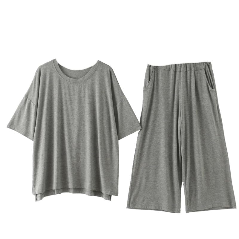 OLEETS Conjunto De Pijama De Mujer -Traje De Dormir De Algodón De Verano, Manga Corta + Pantalones Cortos, Ropa Holgada De Talla Grande para El Hogar, 2 Piezas, Suave, Cómoda Y Holgada