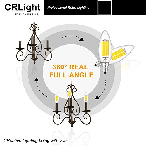 Crlight 6W 700Lm Led Candelabra Bulb 4000K Daylight White 70W Equivalent Dimmable, Replace 12W Compact Fluorescent Cfl Bulbs, E12 Base B10 Candle Torpedo Shape Bullet Top, 6 Pack #TOP5