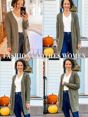 Image of STYLEWORD Women's Fashion Cardigan Sweater Lightweight Open Front Long Casual Beach Kimonos Outfits with Pockets