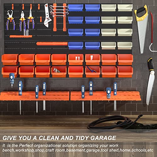 52Pcs Wall Mounted Storage Bins Garage Storage Drawers With 4Pcs Wall Mounting Peg Boards Workshop Parts Rack Container Tool Organizer Easy Access Compartments For Hardware Crafts Office Supplies #TOP6
