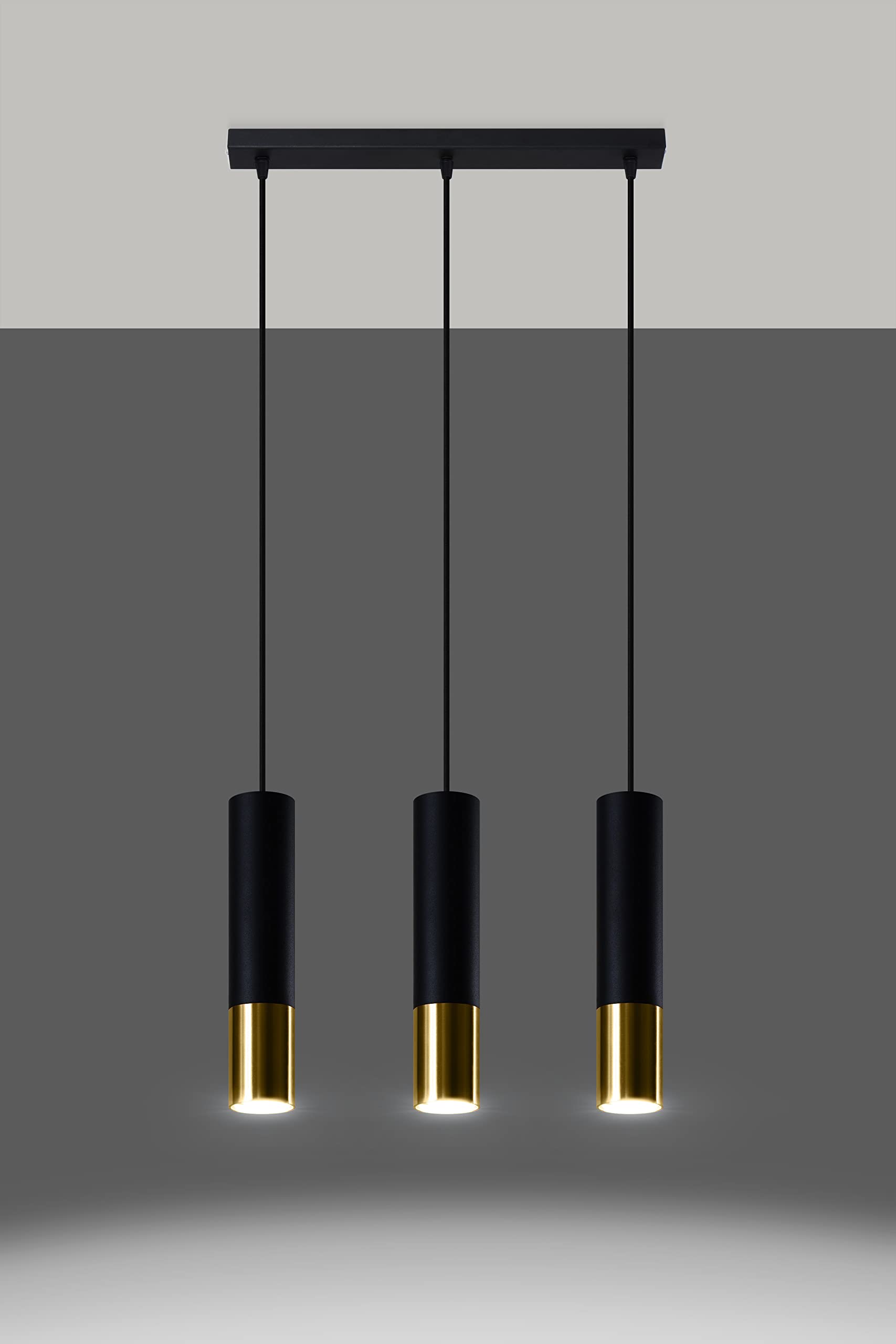 SOLLUX lighting Hängelampe Pendelleuchte Hängeleuchte - Deckenlampe Stahl - 3 Flammig - LED Lampe Glühbirne - Schwarz Golden Loopez