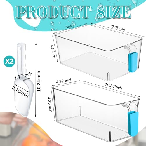 Image of Havawish Ice Storage Bin and Flexible Scoop Set Plastic Freezer Bin with Pull out Handle Storage Bucket Clear for Container with Scoop(Light Blue,10.83 x 7 x 4.33 In,10.83 x 4.92 x 4.33 in,Classic)