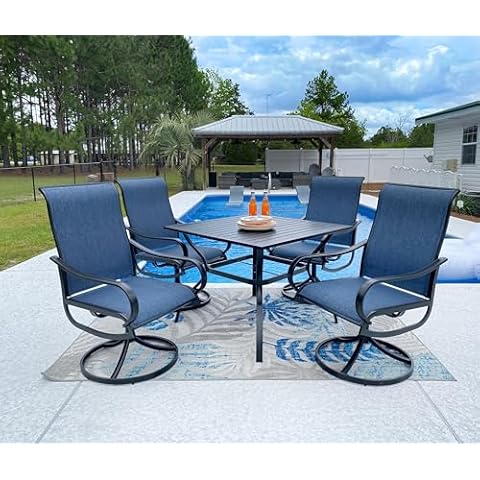 Sophia & William Outdoor Dining Set Patio Dining Set for 4 Outdoor Table and Chairs 5 Pieces with Swivel Patio Chairs 37"x 37" Metal Table for Garden Pool All Weather Blue Cover