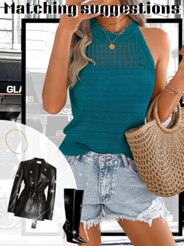 Image of ChiaoLezhee Women's Summer Knit Tank Tops, Racerback High Neck Lightweight Sweater Vest, Dressy Casual Outfits