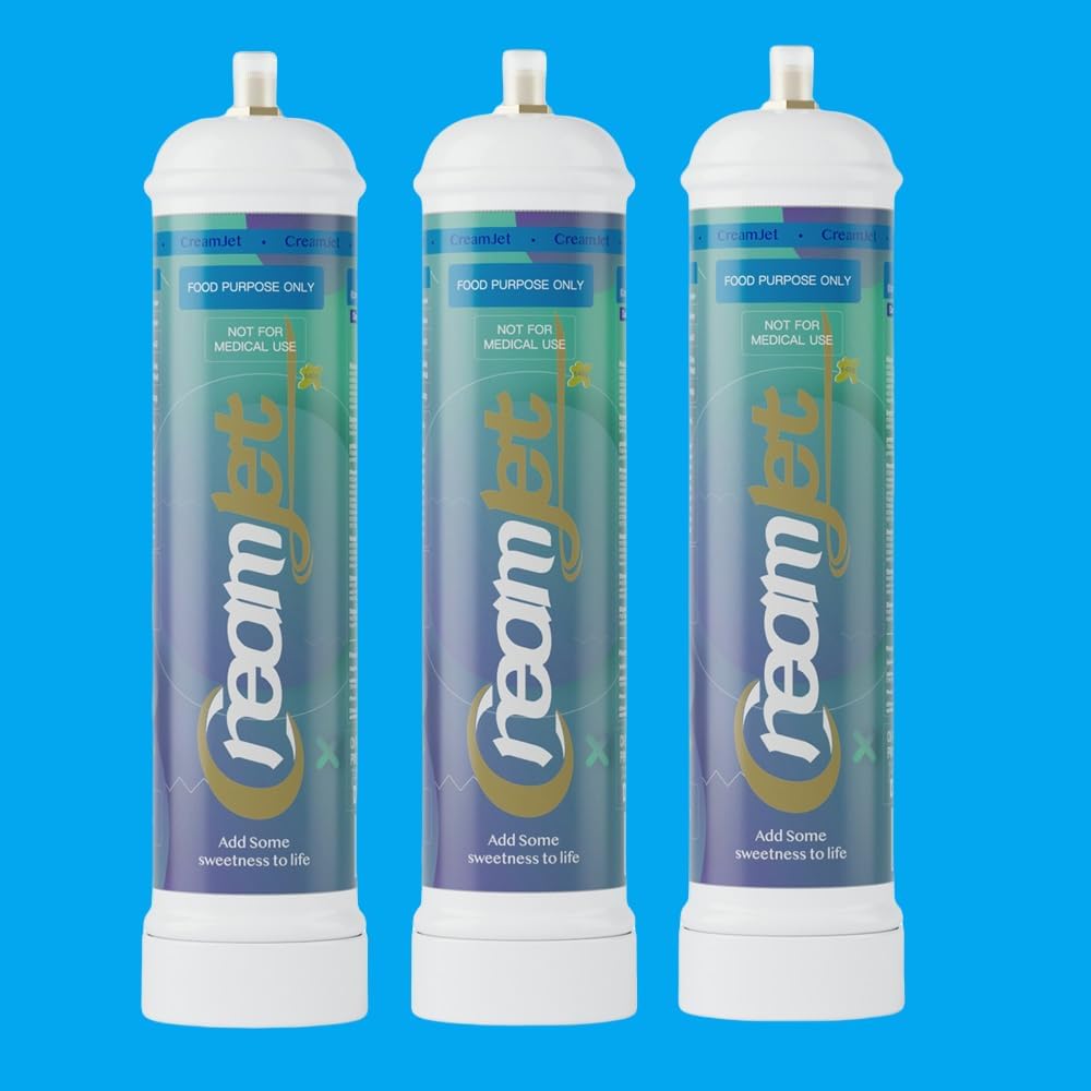 CreamJet 640g Nitrous Oxide Whipped Cream Chargers Food Grade 0.95L N2O Nitrous Tank Equivalent to 80 Cream Capsules Nos Gas Cylinder with Free Nozzle (Natural Flavor, 3 Cylinders)