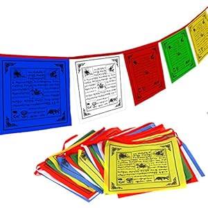 Anley Tibet Buddhist Prayer Flagge – Traditionelle Fünf Elemente – Horizontales Windpferd Design (10″ x 10″) – 25 Flaggen & 23 Fuß