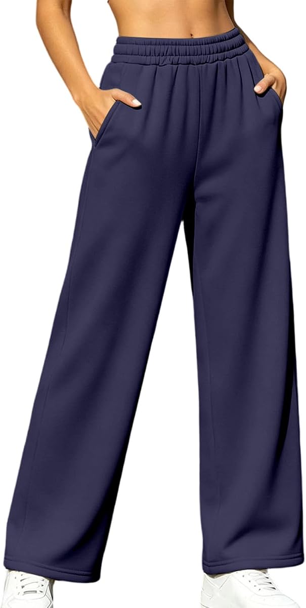 Pantalones para mujer con forro polar y pierna ancha y cintura elástica