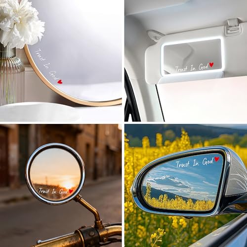 Image of 4pcs Waterproof White Trust in God Rearview Mirror Sticker Car Decals | Trust in God Rear View Mirror Accessories Auto Stickers And Decals Suitable for Most Cars, Trucks, Motorcycles, SUVs, Cups