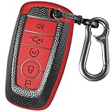 Kirsnda for Ford Key fob Cover,Texture case,with Keychain,Key Shell/Skin,5-Buttons fit 2018-2023 for Edge Explorer Expedition Fusion for Mustang Raptor Remote Key Vehicle Accessories,Red Texture