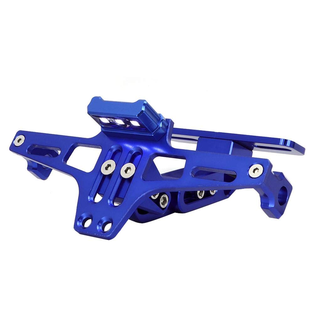 Portatarga Quad Portatarga per moto, Portatarga telescopico regolabile in lega di alluminio con luce LED(Blu)