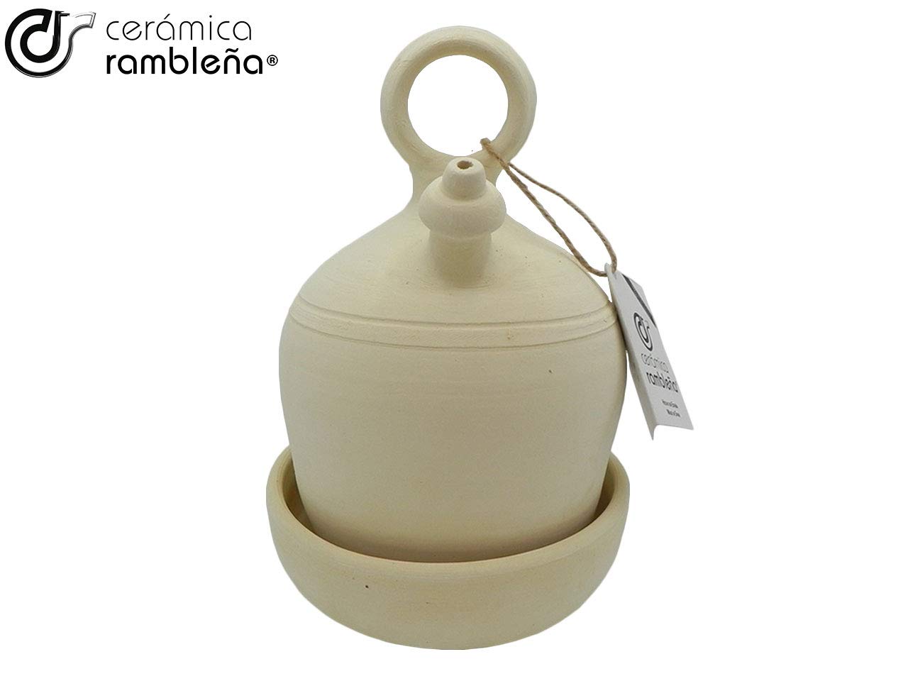 CERÁMICA RAMBLEÑA | Traditioneller Tonkrug mit rundem Henkel und breitem Boden aus La Rambla (Córdoba) | 100% Handarbeit | 3 Liter | ECO | Inklusive Schale