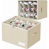 WANGIRL Scatole per Scarpe, Adatto per 12 Paia, Organizer Salvaspazio Pieghevole, Contenitori Scarpe con Coperchio Trasparente, Supporto Inferiore e Maniglie Rinforzate - Beige