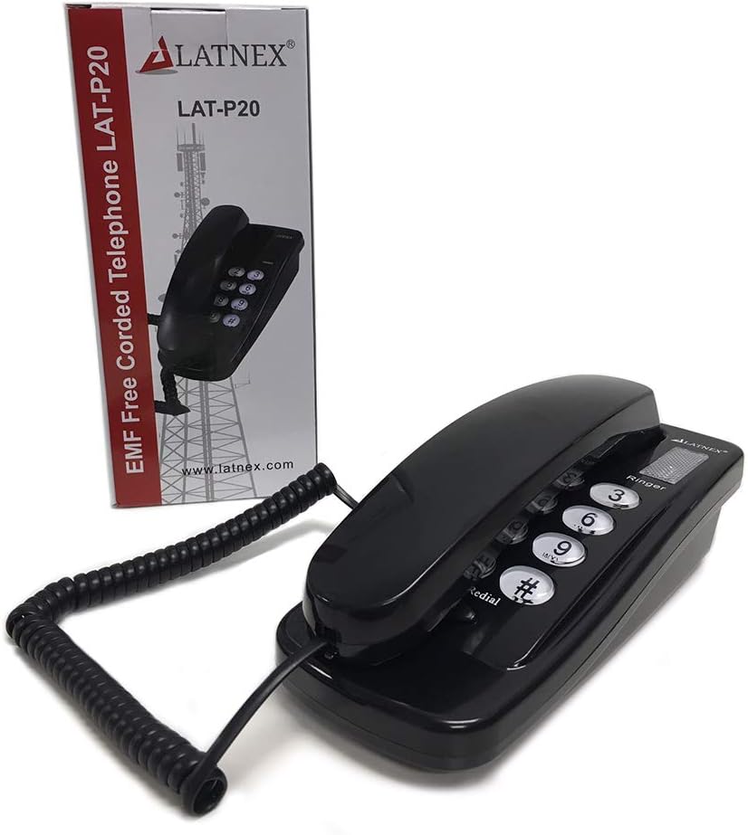 LATNEXLAT-P20 Corded Phone – EMF Shielding Landline Telephone for EMF Sensitive Individuals, Vision or Hearing Impaired Seniors and Elderly People, Easy to Use, Ideal for Home or Office