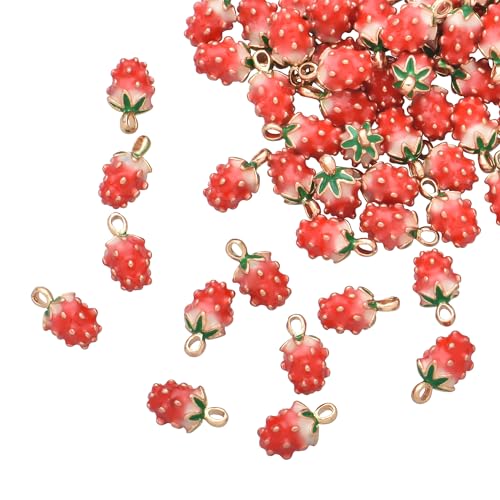 Image of VIDRIO Pack of 80 3D Strawberry Enamel Charms Colored Pendants Hawaii Style Accessories for Necklace Bracelet Jewelry Making DIY Crafting
